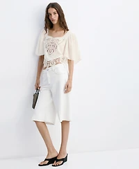 Mango Women's Openwork Embroidery Cropped Blouse