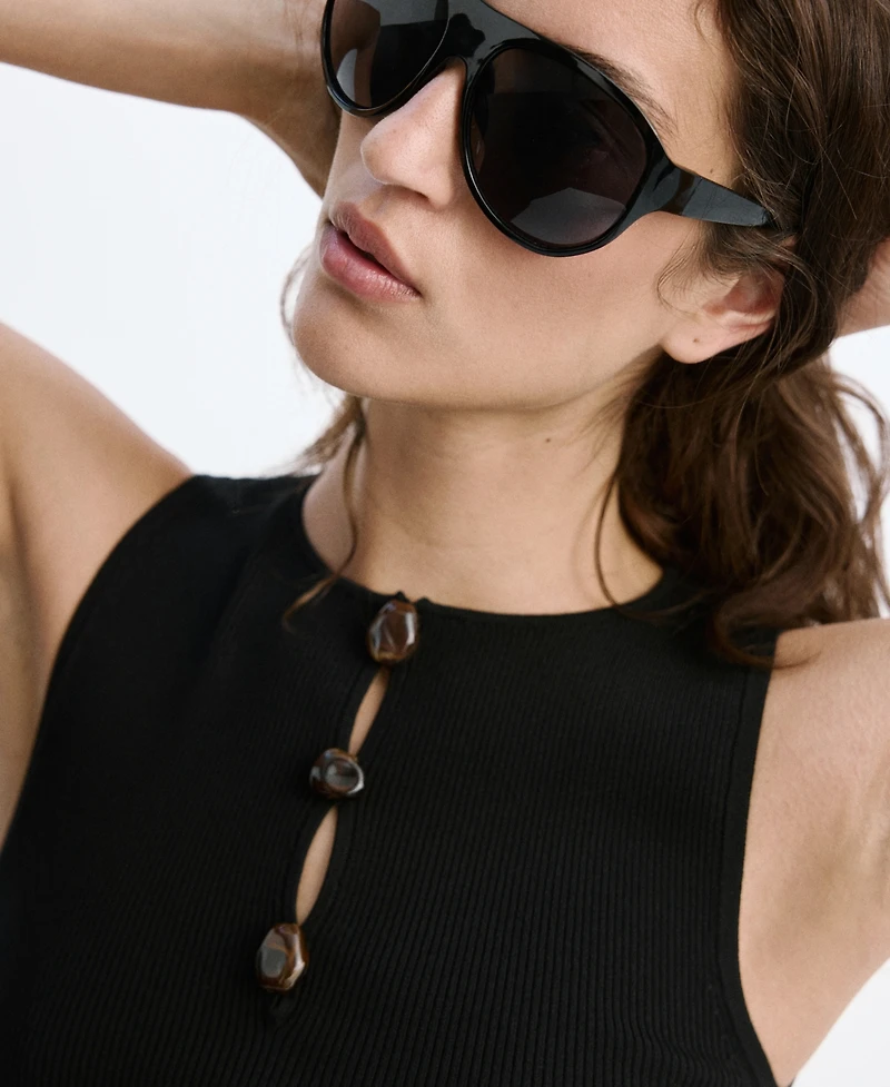 Mango Women's Beads Ribbed Top