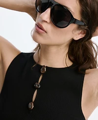 Mango Women's Beads Ribbed Top