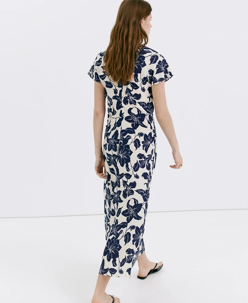 Mango Women's Ruched Sides Floral Dress