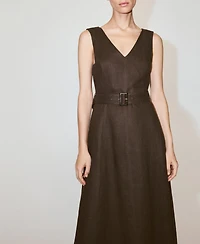 Mango Women's Belt Linen Midi-Dress