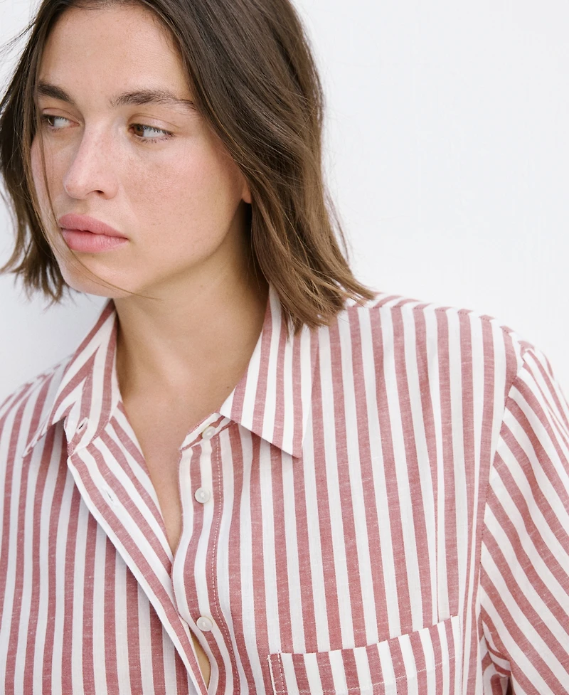Mango Women's Striped Cotton Linen Shirt