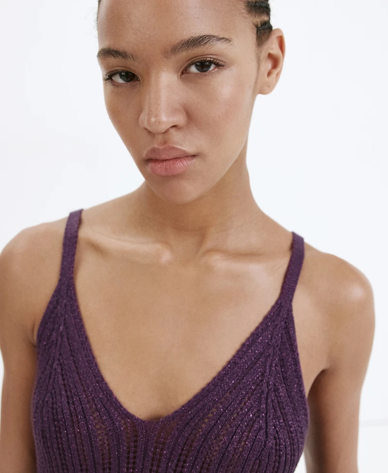 Mango Women's Metallic Openwork Knit Top