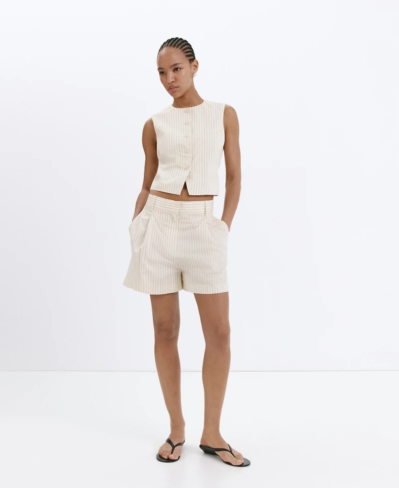Mango Women's Pinstripe Pleated Bermuda Shorts