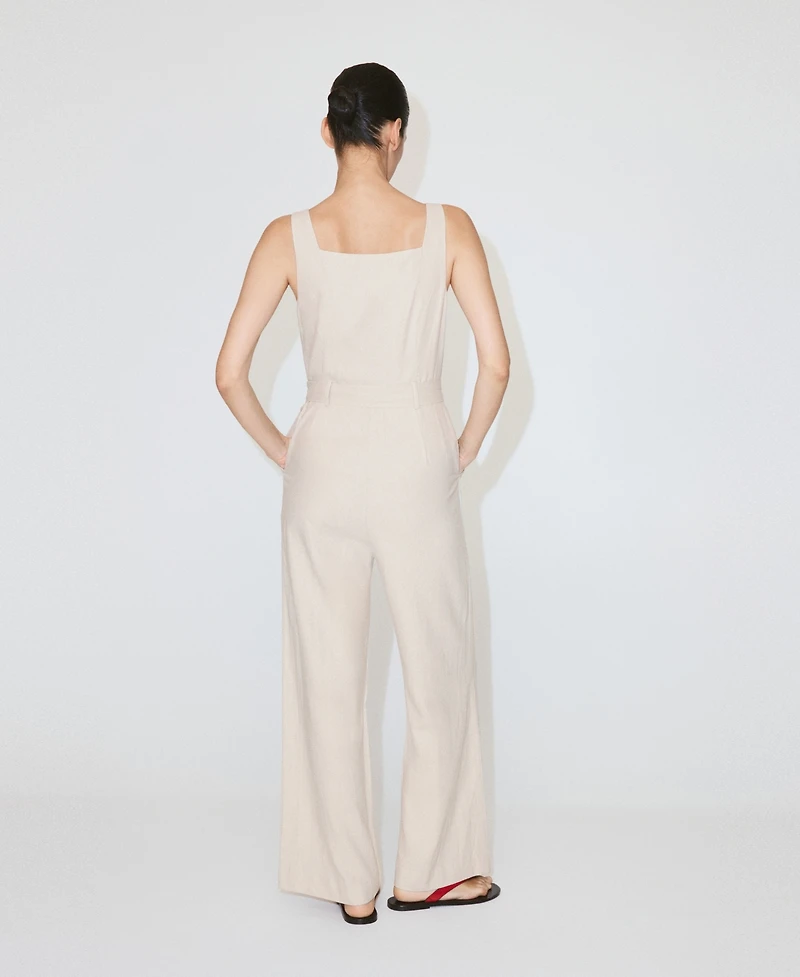 Mango Women's Belt Cropped Linen Jumpsuit