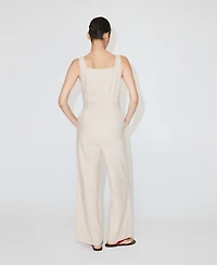 Mango Women's Belt Cropped Linen Jumpsuit
