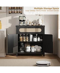 gaomon Rattan Sideboard Buffet Cabinets with Storage, Farmhouse Kitchen Accent Storage Cabinet with Drawer