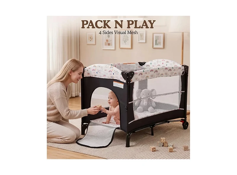 Kinder King Baby 4-in-1 Portable Playard with Bassinet, Changing Table and Storage