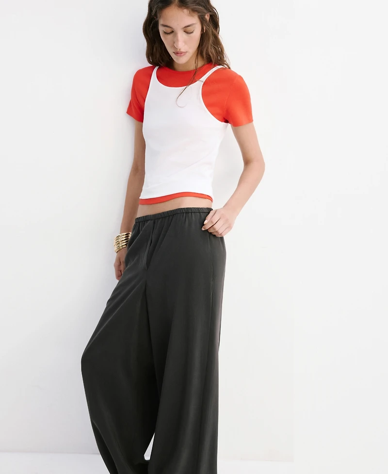 Mango Women's Elastic Waistband Baggy Pants