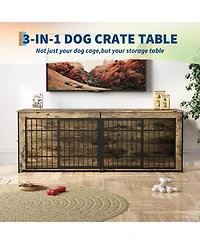 homfan Heavy Duty Wooden Dog House Furniture, Double 3-in-1 Kennel, Multifunctional End Table Tv Stand