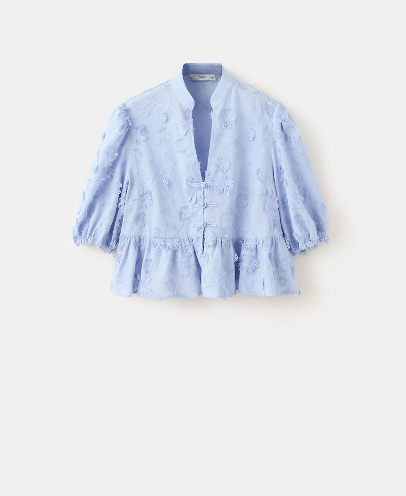 Mango Women's Embroidered Puff-Sleeve Blouse