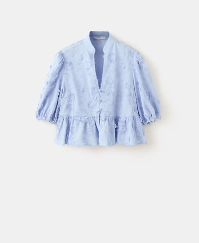 Mango Women's Embroidered Puff-Sleeve Blouse
