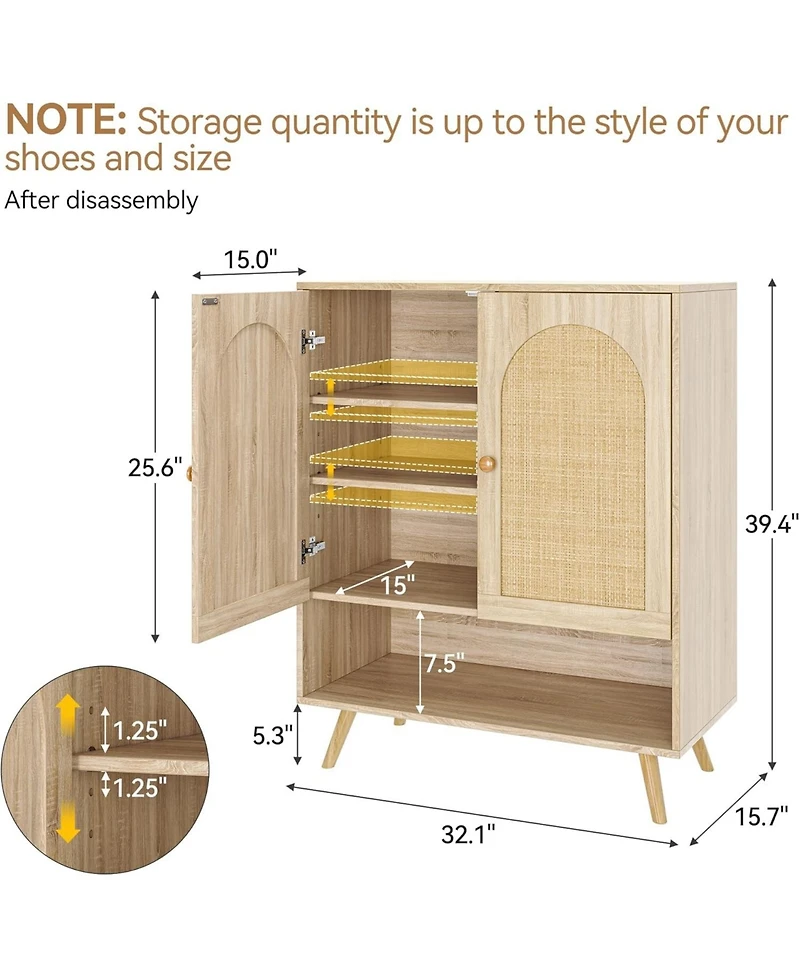 gaomon Set of 2 4-Tier Rattan Shoe Cabinets with Woven Doors and Adjustable Shelves