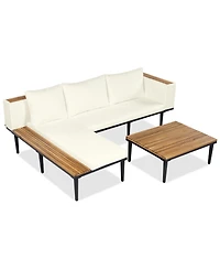 Asagikoiai L-Shaped Outdoor Sectional Sofa Set with Coffee Table and Cushions-Asagikoiai