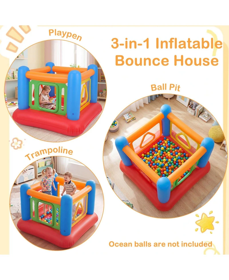 Gymax Inflatable Bounce House for Kids Blow Up Jumping w/Transparent Side Walls