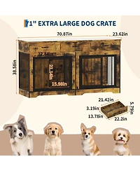homfan Spacious Dual Dog Crate Furniture for 2 Medium/Large Dogs, Heavy Duty Wooden Indoor Kennel with 3 Drawers, End Table and Tv Stand.