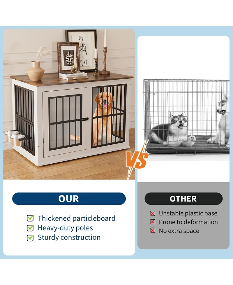 homfan Heavy Duty Wooden Dog Crate, 39.7" Kennel, Liftable Top, Decorative Cage House, End Table and Tv Stand for Large, Medium.