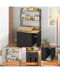 homfan Modern Wooden Cat Litter Box Enclosure Cabinet, Stylish Hidden House Furniture with Shelf, Discreet Cover.