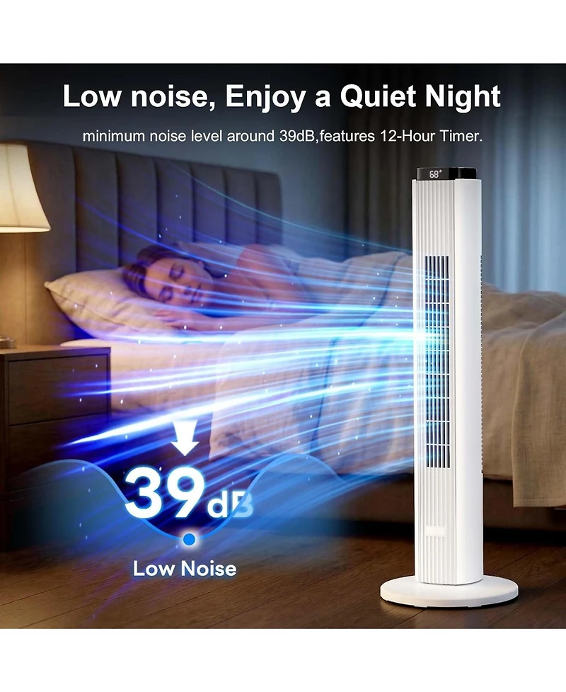 Cowsar 37" Bladeless Tower Fan with Remote and 12H Timer
