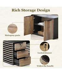 Logicfox L Shaped Executive Standing Desk with Drawers Universal Charging Ports