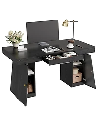 homfan Modern Computer Desk, Large Office Desk with Drawer and Storage Cabinets, Gaming Study Desk for Home Office