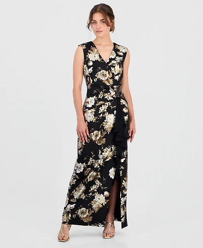 Connected Petite Floral Ruffle Maxi Dress