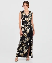 Connected Petite Floral Ruffle Maxi Dress