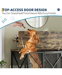 homfan Dog Crate Furniture, 48 Inch Black Indoor Dog Kennel Table with Metal Frame, Potty Tray, and Lockable Wheels for Large, Medium, and Small Dogs
