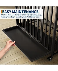 homfan Dog Crate Furniture with Removable Tray, Heavy-Duty Dog Cage with Lockable Wheels and Door, Wooden Kennel End Table for Small to Medium Breeds