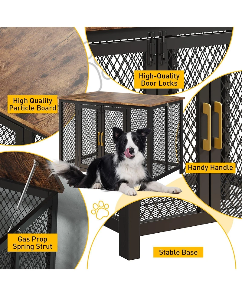 homfan Flip Top Dog Crate Furniture, 47 Inch Heavy Duty Metal Dog Cage End Table with 2 Doors and Latches for Large Medium Small Dogs