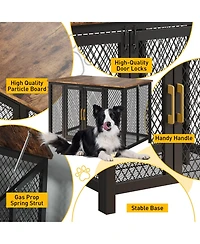 homfan Flip Top Dog Crate Furniture, 47 Inch Heavy Duty Metal Dog Cage End Table with 2 Doors and Latches for Large Medium Small Dogs