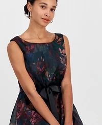 Connected Women's Floral-Print A-Line Midi Organza Dress