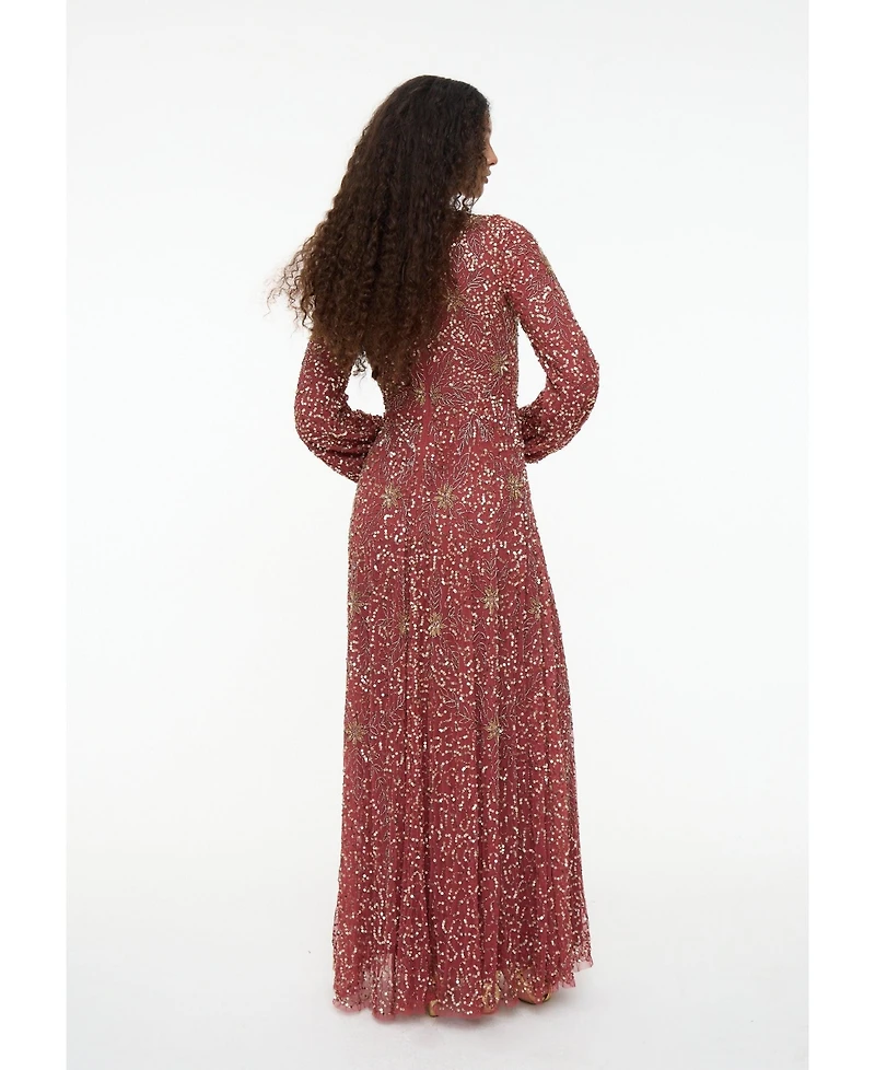 Maryisa Women's Modest Embellished Sequins A-Line Dress