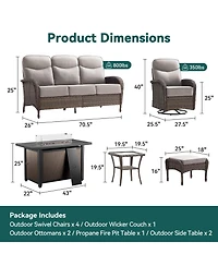 Pocassy Patio Furniture Set with 6-Inch Thick Cushions, Outdoor Couch and Swivel Rocker Chairs, Wicker Conversation for Porch Deck