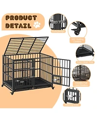 homfan Dog Crate Heavy Duty Metal Dog Cage with Flexible Divider, 2 Doors, 2 Feeding Bowls, and Removable Tray for Small Medium Large Pets