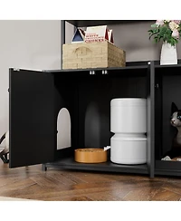 homfan 52" Cat Litter Box Enclosure with Storage Shelves and Double Doors, Modern Wooden Cabinet, Scratch Pad.