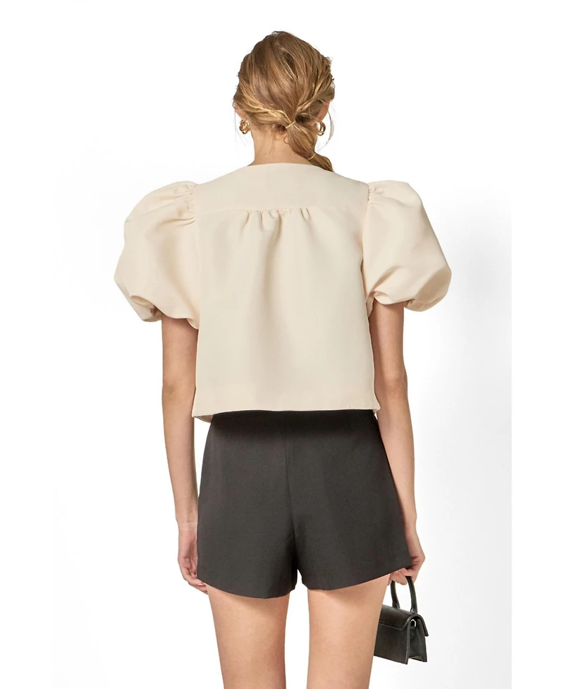 English Factory Women's Bow Detailed Puff Sleeve Top