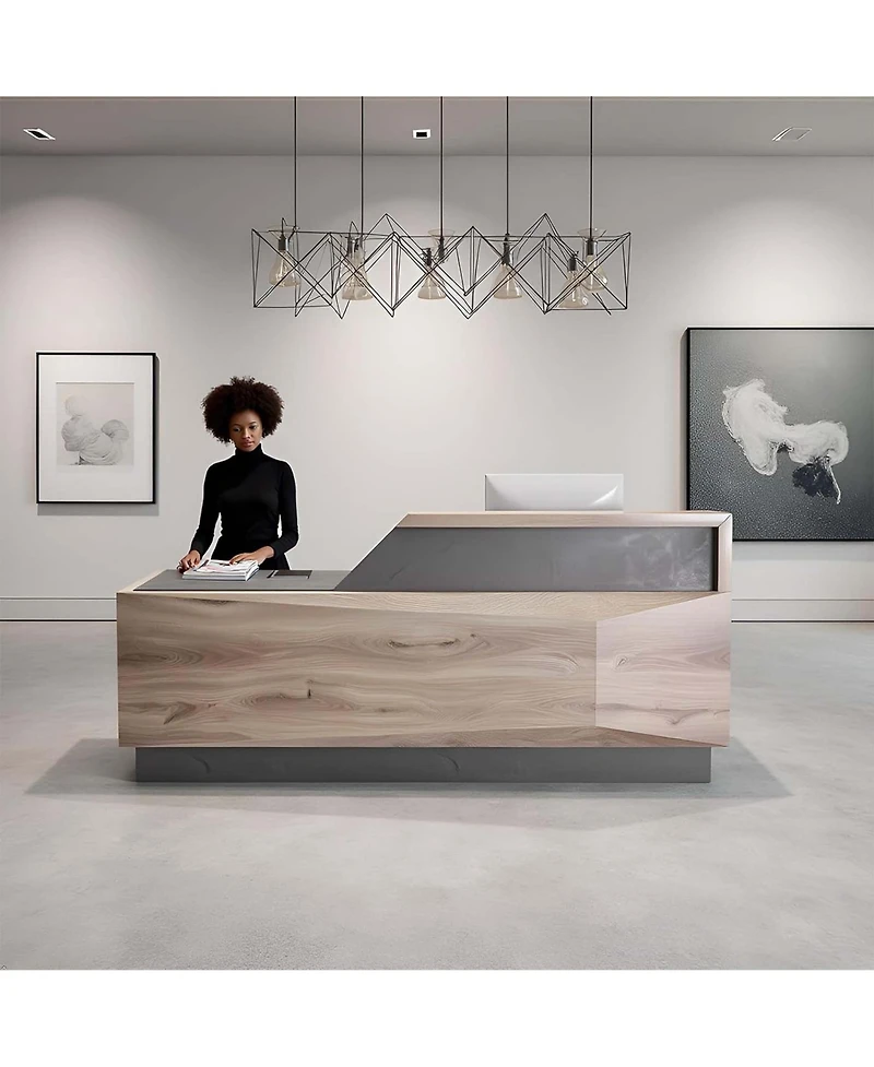 Logicfox Reception Desk with Drawer Cabinet Computer Workstation for Checkout, Lobby