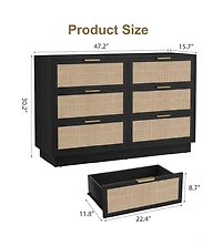 gaomon 6 Drawer Rattan Dresser with Integrated Cabinet and Legs