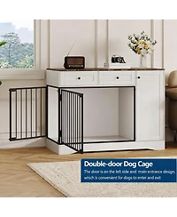 homfan Heavy Duty 47" Dog Crate Furniture with Double Doors - 2 Drawers and Cabinet - Decorative Indoor Dog House End Table for Small, Medium.