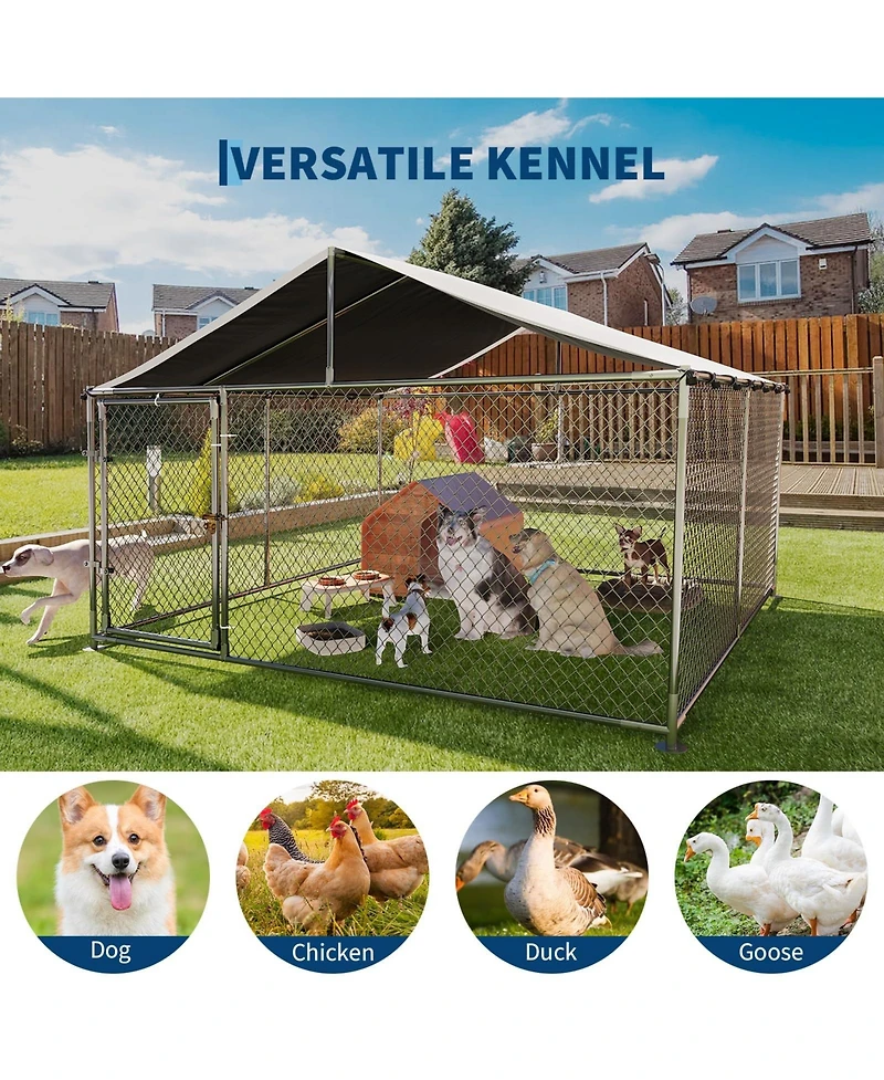 homfan Large Outdoor Kennel with Roof, Heavy Duty Steel Fence for Yard, Farm and Camping