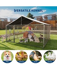 homfan Large Outdoor Kennel with Roof, Heavy Duty Steel Fence for Yard, Farm and Camping