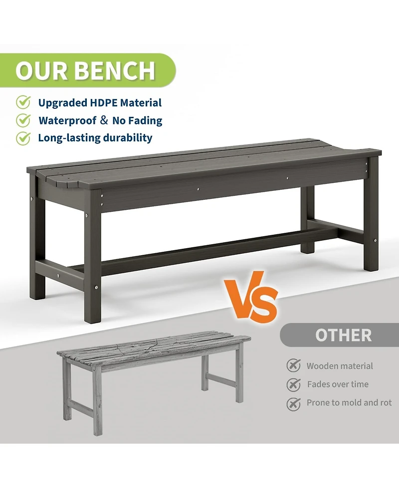 homfan Sturdy Hdpe Outdoor Bench for 2, Curved Backless Heavy Duty Seating, Weatherproof, 800lbs Capacity, Perfect for Patio, Porch, Park, Entryway