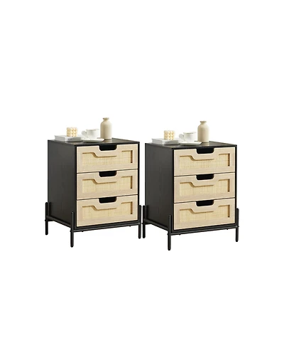 gaomon Set of 2 Rattan Nightstands with 3 Natural Rattan Drawers