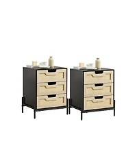 gaomon Set of 2 Rattan Nightstands with 3 Natural Rattan Drawers