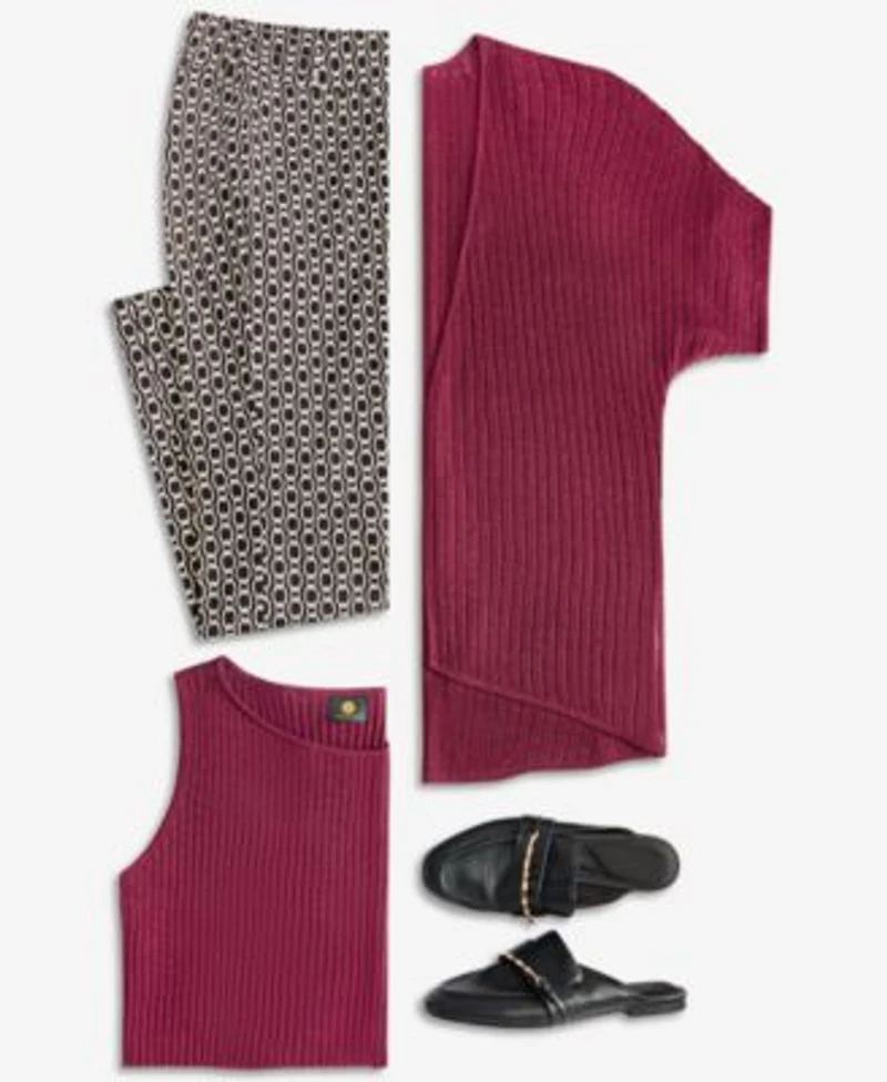 Jm Collection Womens Pointelle Open Front Cardigan Tank Top Chain Print Pants Macys Exclusive