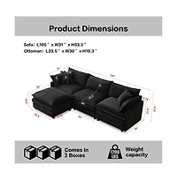 Rainsken 3 Seater L-Shaped Modular Sofa With Footstool, Upholstered Soft Chenille Fabric Sofa