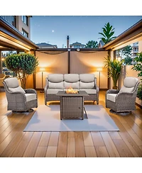 Pocassy 4 Piece Outdoor Patio Furniture Sets with Fire Pit Table,Wicker Sectional Sofa Swivel Chairs,6 Inch Thick Cushion