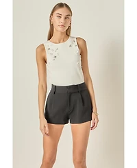 English Factory Women's Sequin Rhinestone Flower Top