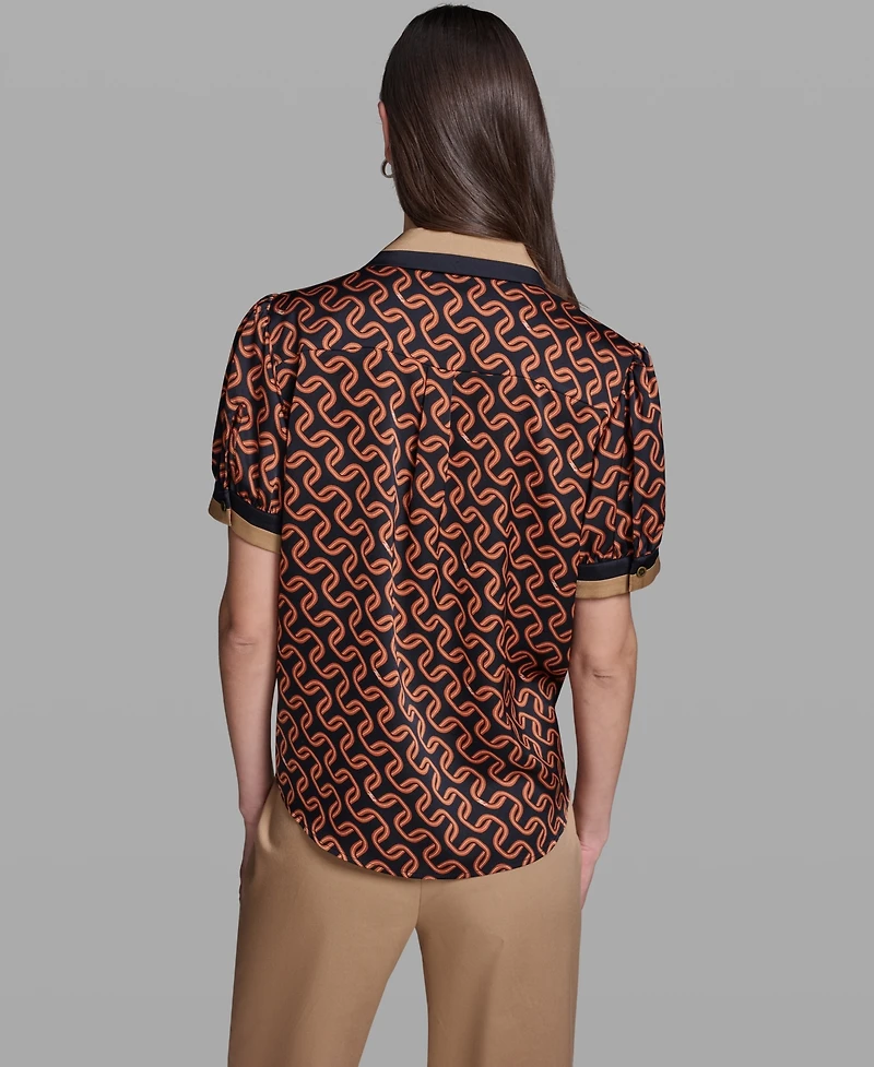 Karl Lagerfeld Paris Women's Geometric Print Satin Button-Front Blouse